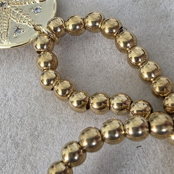 Brass Bead Stretch Bracelet with Mary Jane Leaf Charm - Picture 4 of 7